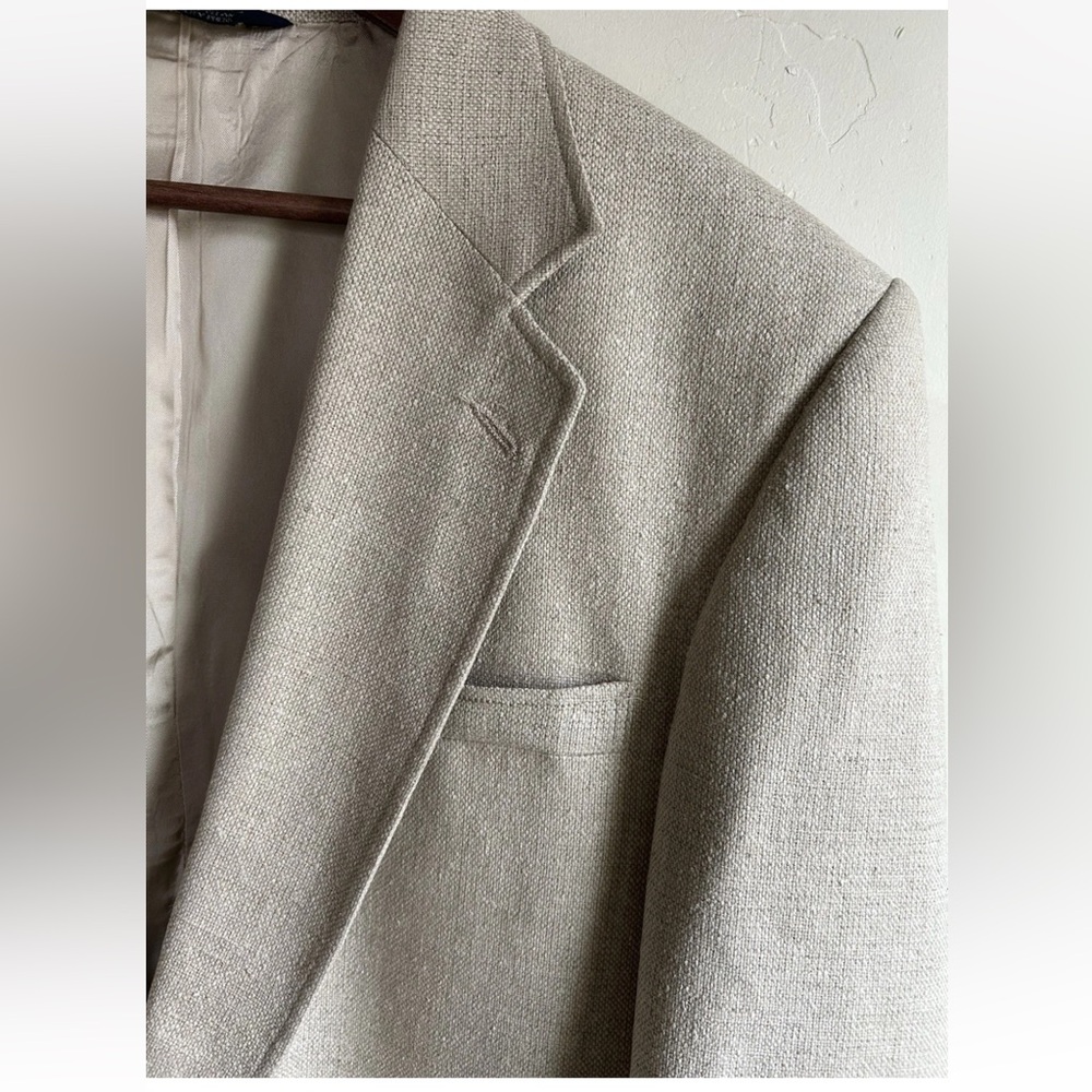 ▶️ Vintage Hopsack 100% Silk Sport Coat 43R Cream Textured Blazer Jacket USA 90s - Picture 2 of 15